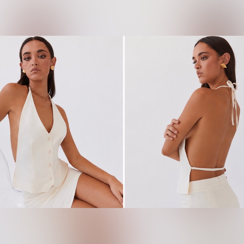 NWT Peppermayo Sarah Halter neck vest in Ivory Cream Size 8